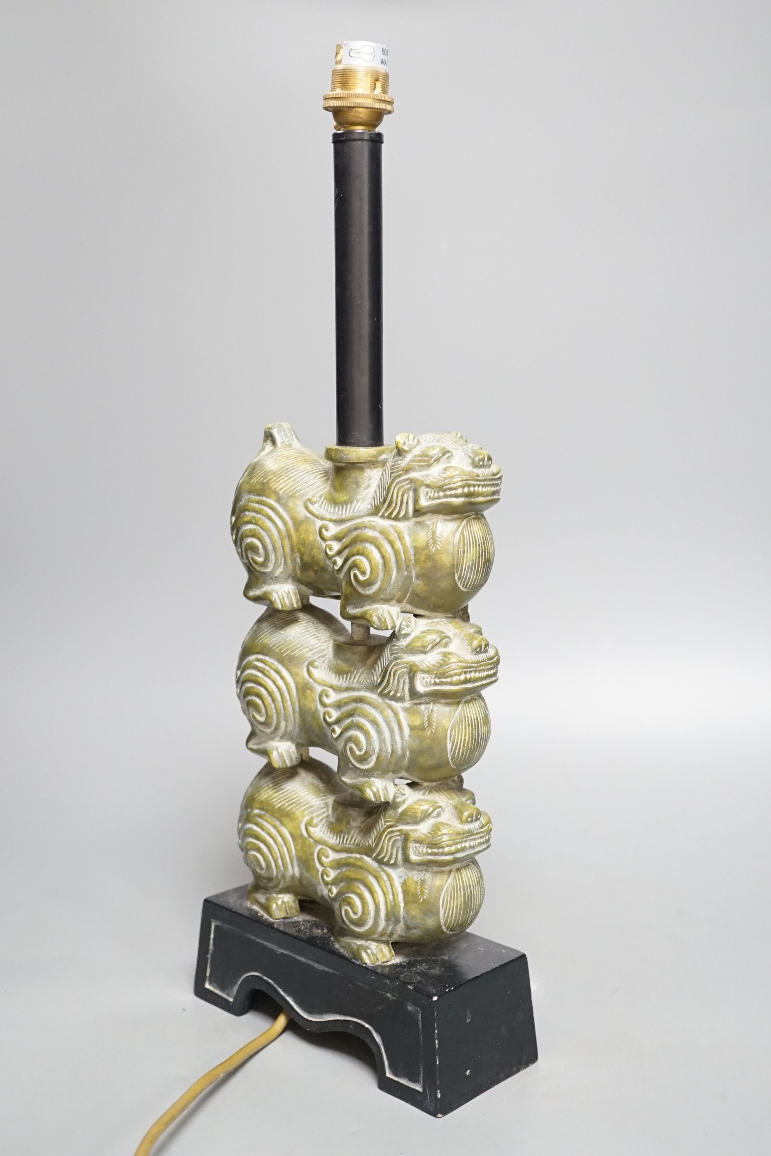 A Chinese style simulated jade table lamp, 48cm. max.